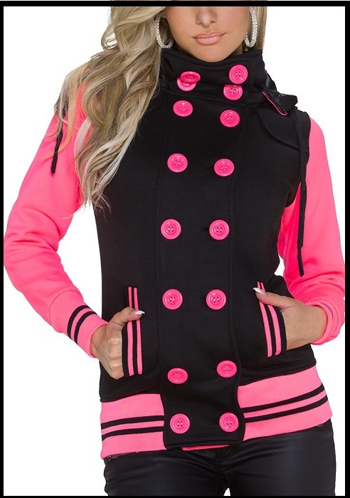 Blød sweat jakke sort-neon rosa
